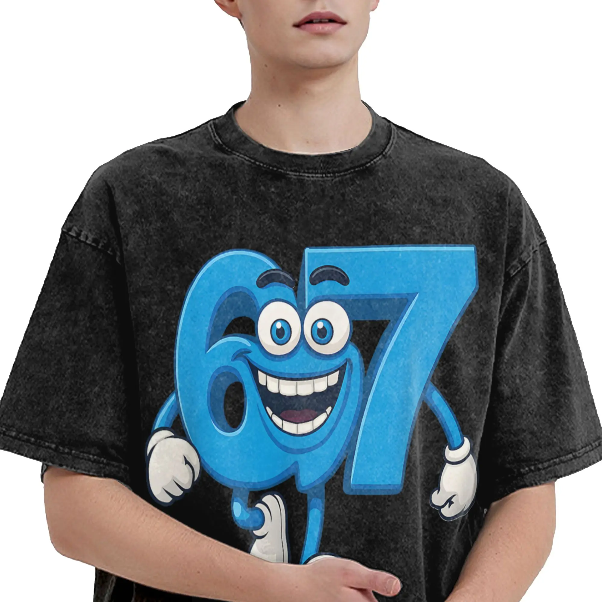 67 Six Seven Funny Italian Brainrot Gaming Viral Meme Men T Shirts Washed Tee Shirt Short Sleeve T-Shirts Cotton Summer Clothes