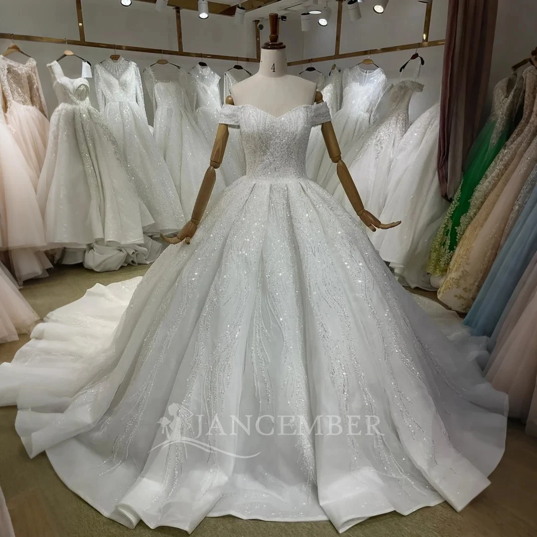 

Princess Wedding Dresses For Bride Sweetheart Neck Short Sleeve Women Glitter Ball Bridal Gown Customized فساتين حفلات الزفاف