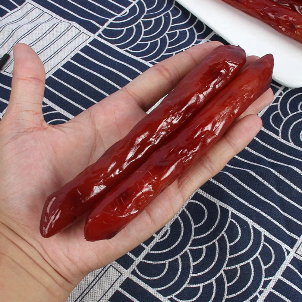 Simulation de saucisses artificielles en PVC, 2 pièces, modèle alimentaire, jouet, accessoires photo, fausse bratwurst réaliste, ornement de cuisine pour bébé