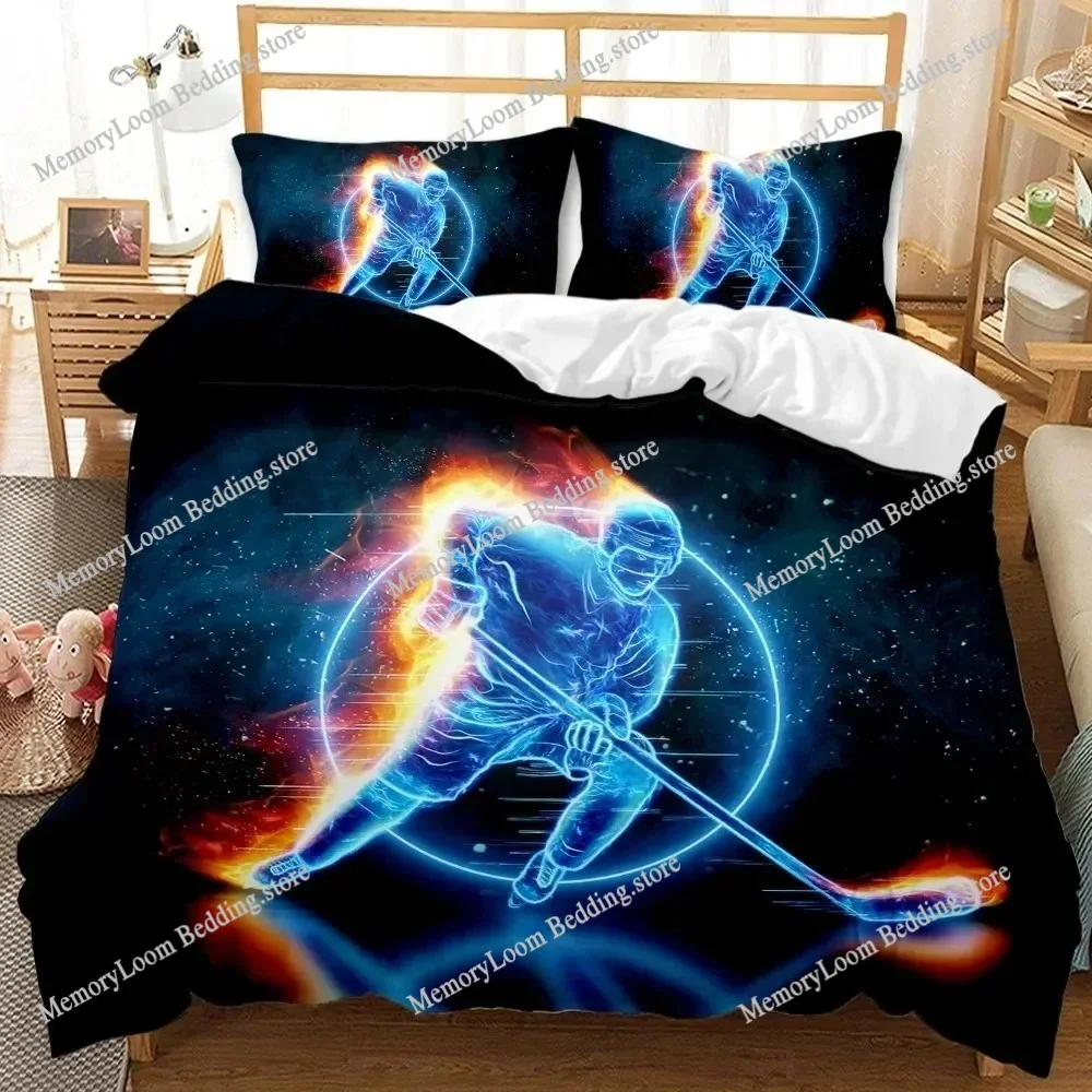 

Ice Hockey Duvet Cover Twin Hockey Sport Player Bedding Set Winter Extreme Sport Game Comforter Cover Soft Polyester Quitl Cover