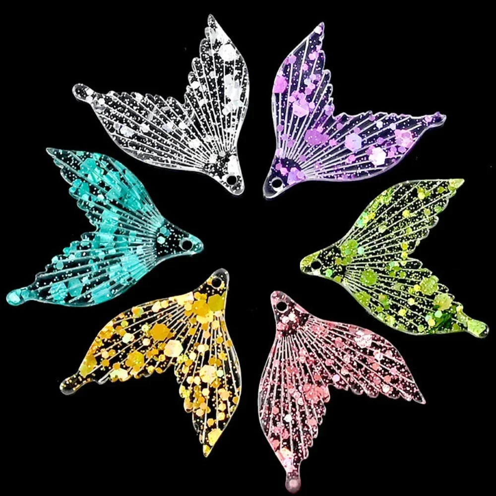 10Pcs Glitter Mermaid Tail Flat Back Resin Cabochon Charms for Jewelry Making Accessories DIY Earring Pendant Decoration Craft