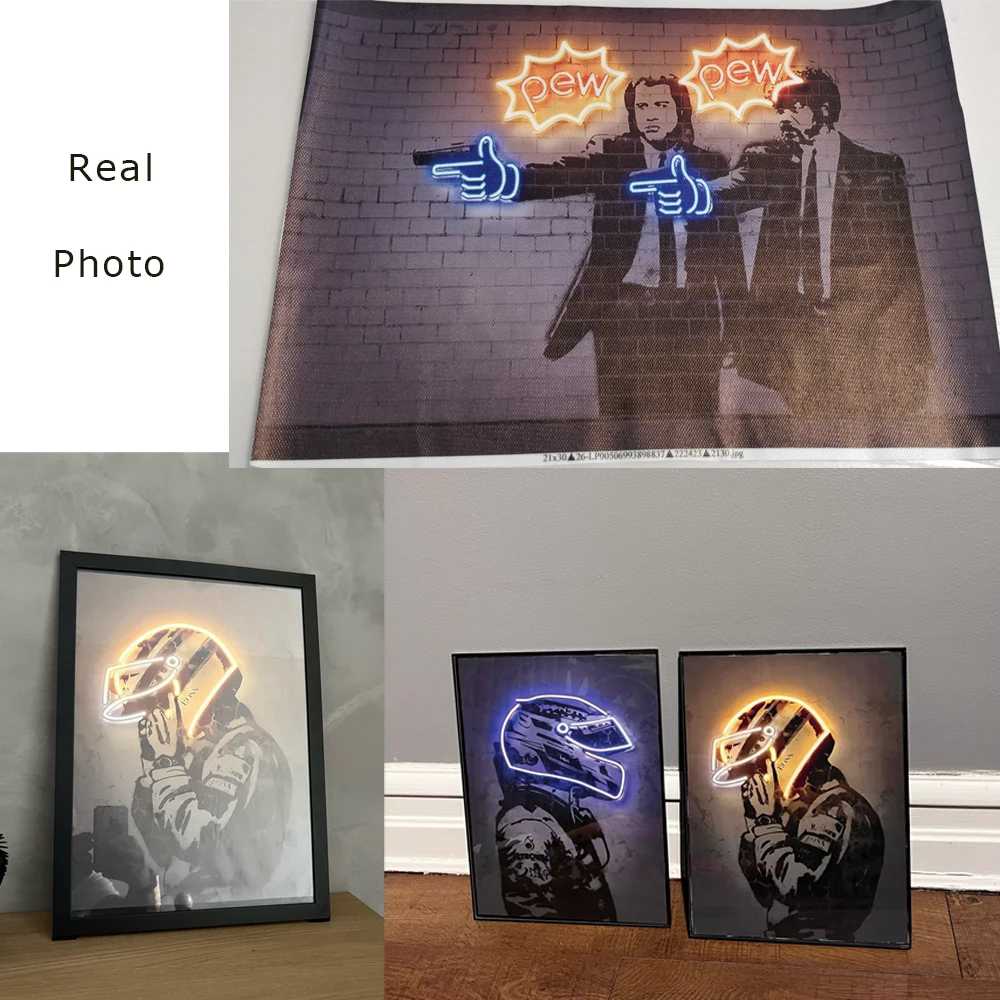 Modern Neon Sign Mona Lisa Poster Robot Artwork Canvas Painting Racing Print Abstract Wall Picture Game Room Bedroom Decoration