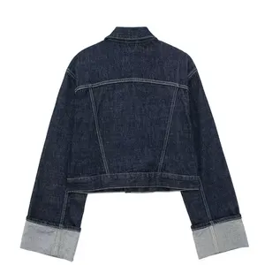 Trafza-Jacket weibliche einzigartige Brustjeans, Vintage-Lappela, Langarmantel mit Taschen, dunkelblau, High Street Mode 12 Hauptverkäufe Casaco Winterblau Winter - №11