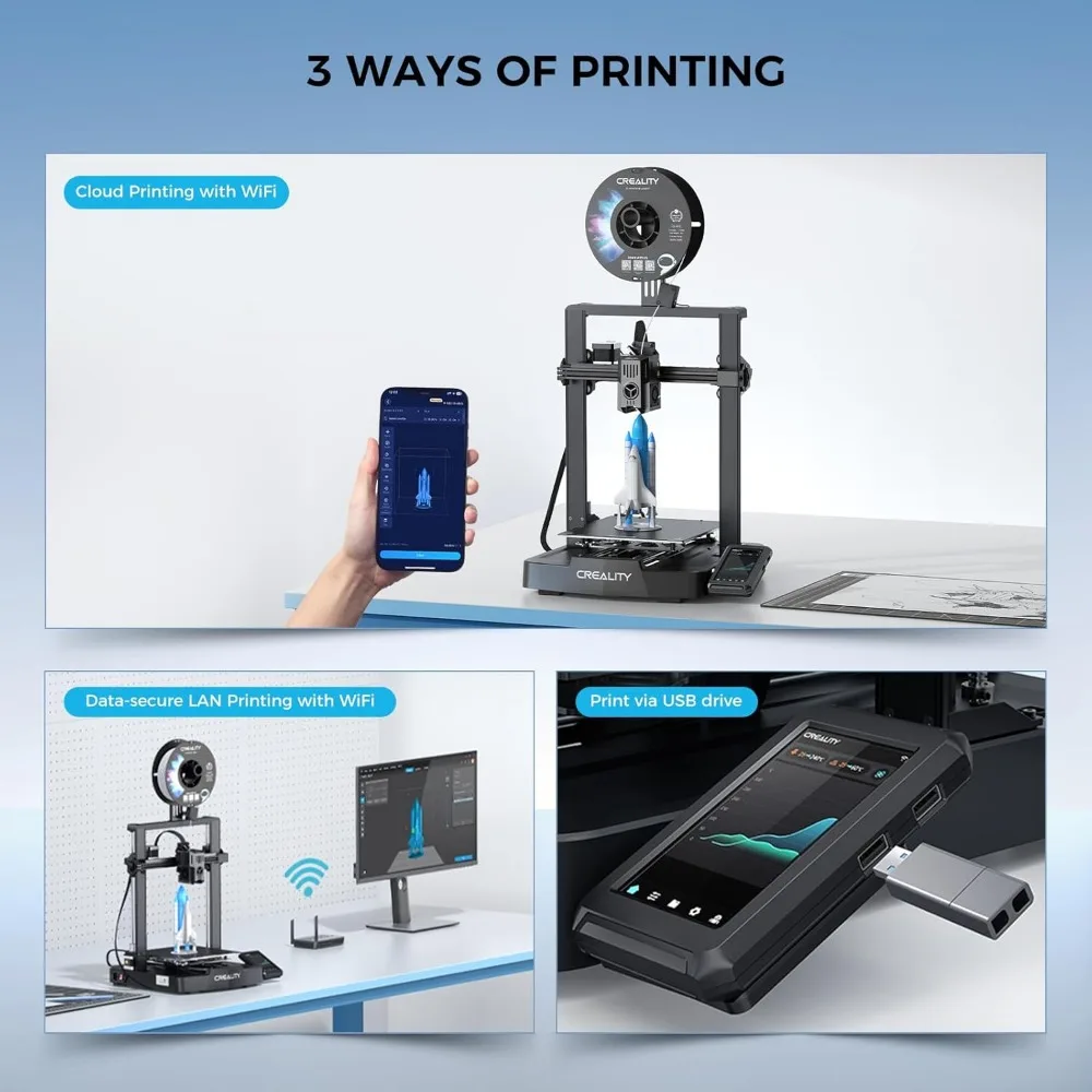 طابعة Ender 3 V3 KE ثلاثية الأبعاد 500 مم/ثانية طباعة عالية السرعة اختبار ذاتي ثنائي المحور Z مهاوي خطية مزدوجة على المحور Y