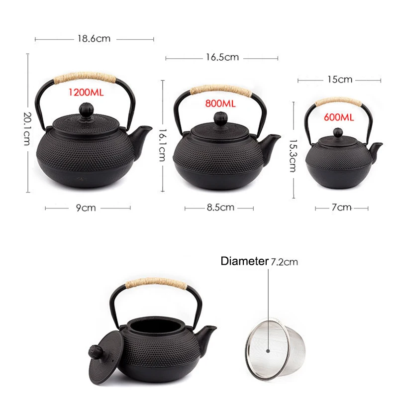 UPORS Japanese Iron Tea Pot with Stainless Steel Infuser Cast Iron Teapot Tea Kettle for Boiling Water Oolong Tea 600/800/1200ML