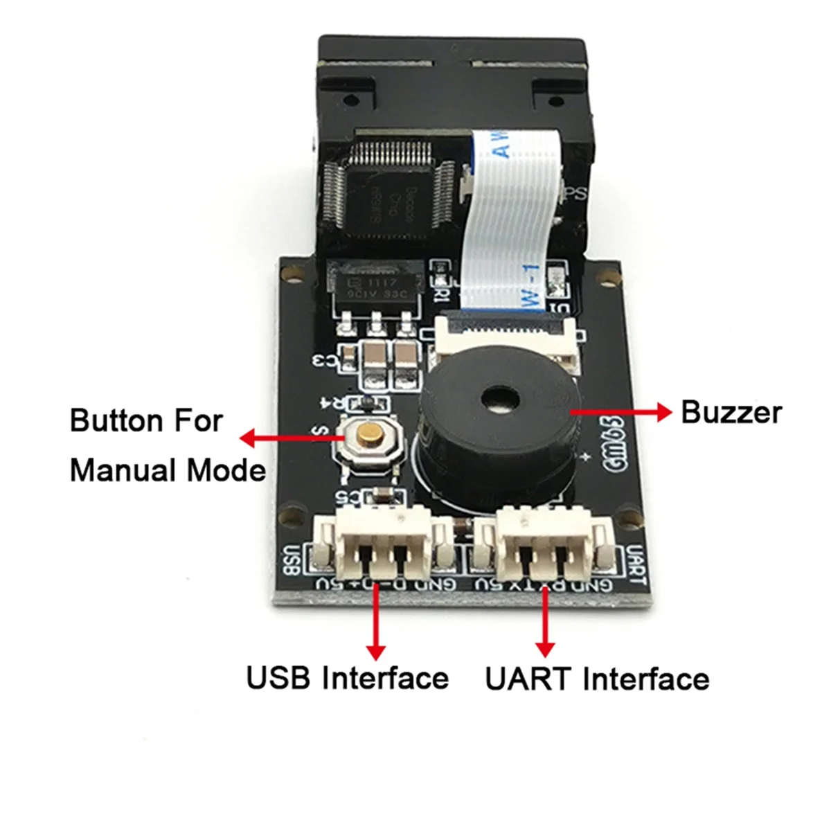 GM65 USB Wired Barcode Scanner 1D 2D Bar Code Reader QR Code Reader Module CMOS Buzzer for Reminding with Cable UART