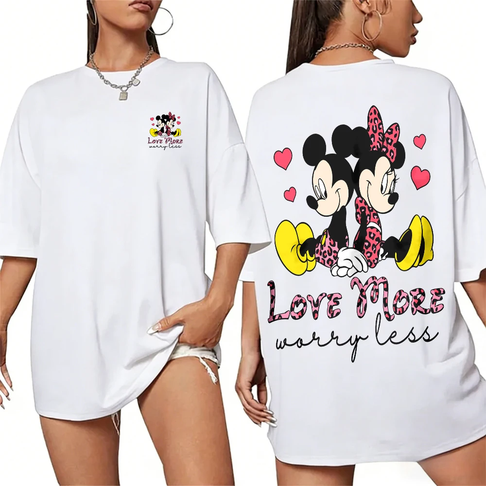 

Disney Summer Mickey Minnie Snuggle 100%Pure Cotton Printed T-shirt for Men and Women Outdoor Casual Breathable Quick-drying Top