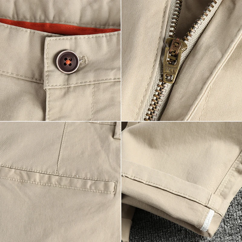 Autumn New Japanese Retro Woven Twill Slim Chino Busniess Pants Men\'s Simple 98% Cotton Washed Casual Straight Pencil Trousers