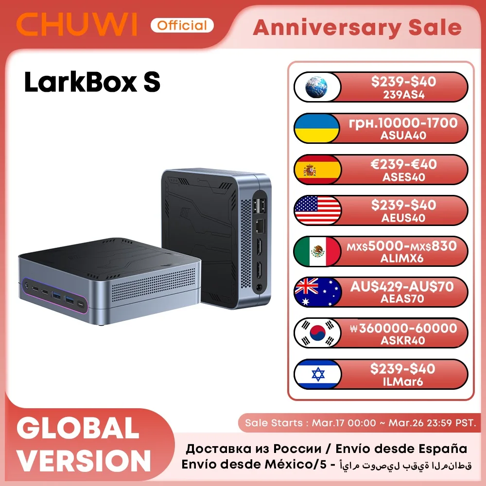 CHUWI LarkBox S Mini PC Core 1220P 16GB RAM 512GB SSD Gaming PC UHD Graphics Desktop Computer Windows 11 With RGB Light