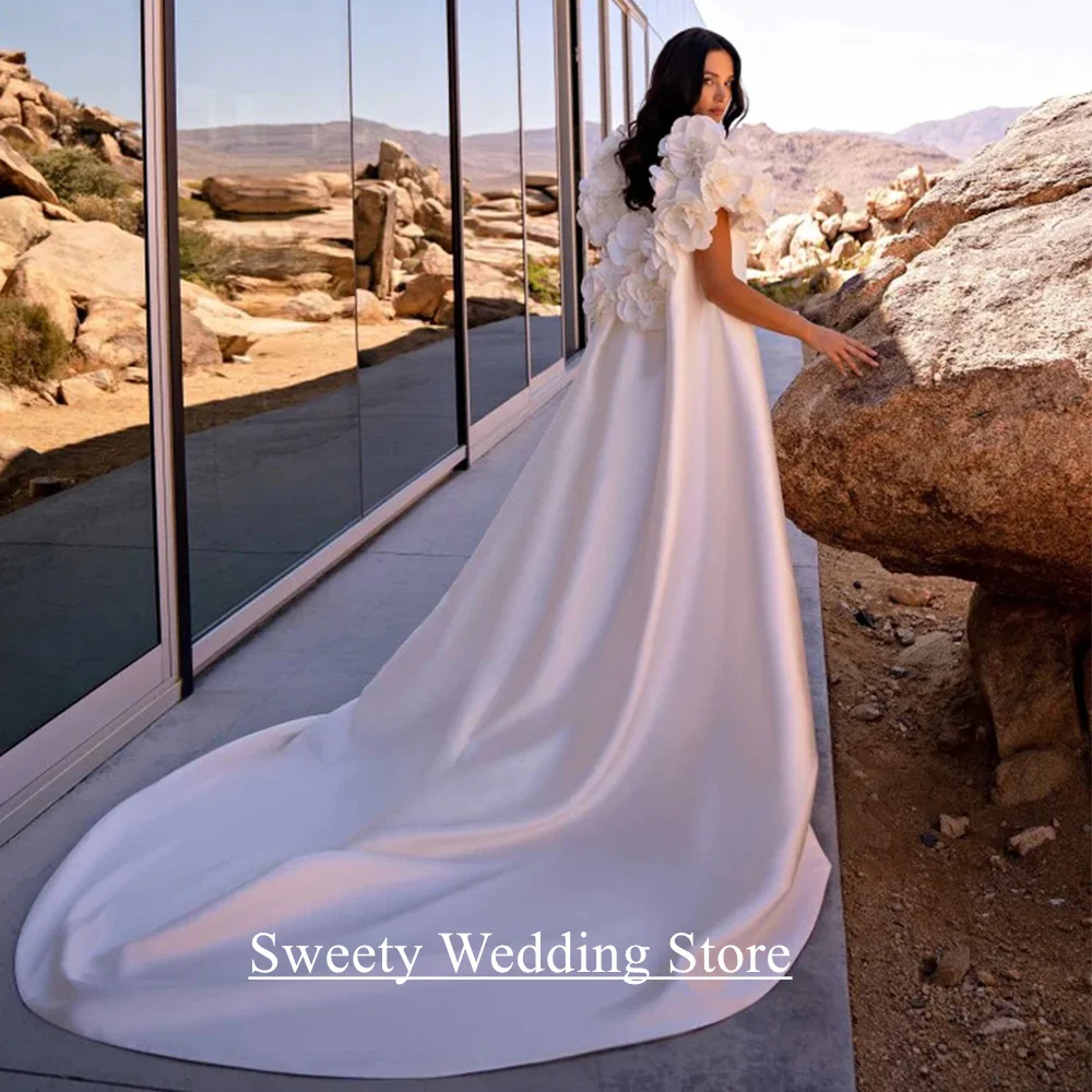 Modern Wedding Dress with Flowers Cape Customized Sweetheart Sleeveless Court Train Mermaid Bridal Gown Robe De Mariee