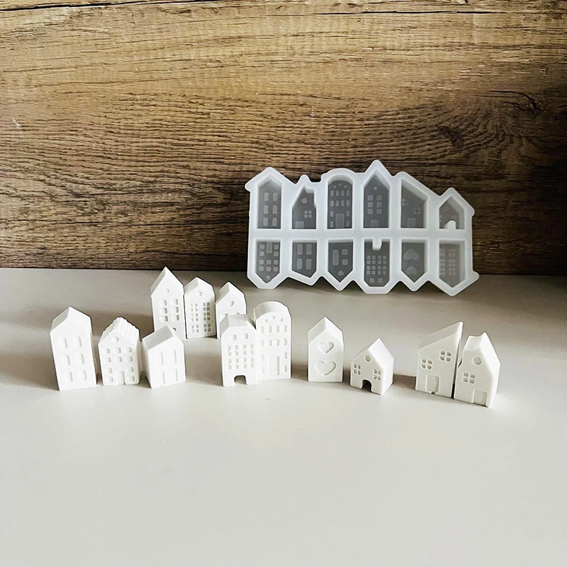 1PC Silicone 12-hole House Candle Molds Mini Houses Plaster Concrete Cement Mould Aroma Soap Moulds