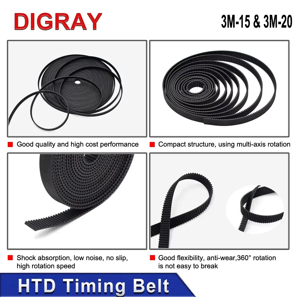 DIGRAY HTD 3M Series PU Open-Ended Timing Belt Transmission Belts Width 15mm 20mm For 3D Printer CO2 Laser Machine