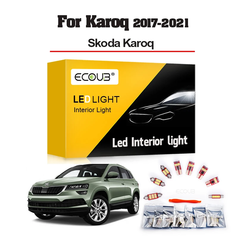 10PCS LED Interior Light Kit for Skoda Karoq 2017 2018 2019 2020 2021 Dome Trunk Sun Visor Glove Box Led Lights