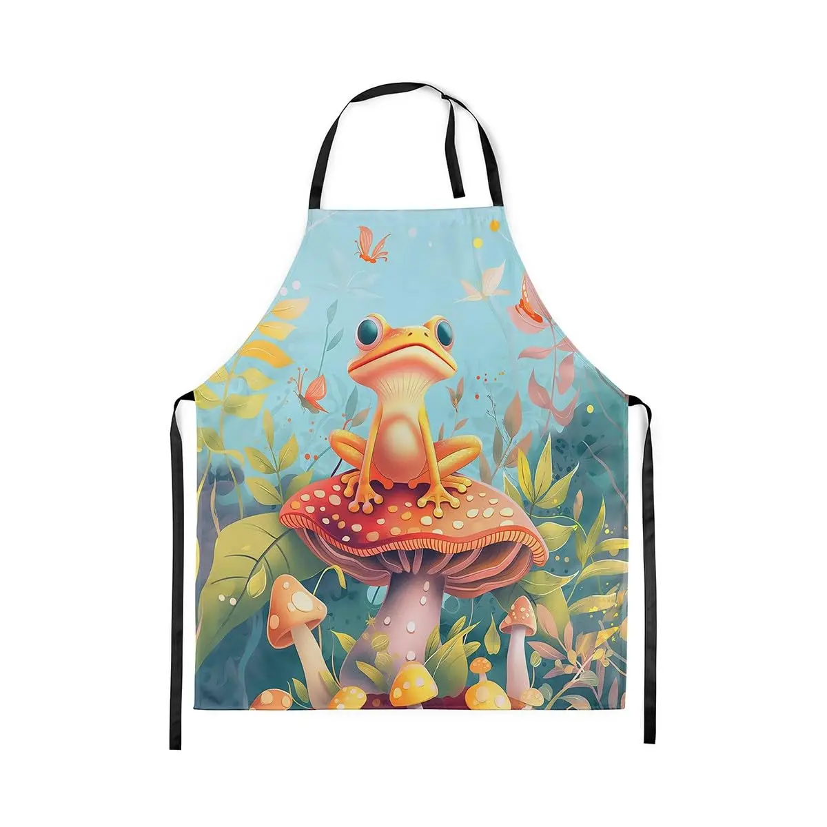 

Cartoon Frog Kitchen Apron Cute Jungle Mushroom Watercolor Plants Apron for Adults Lovely Wild Animal Rustic Waterproof Apron