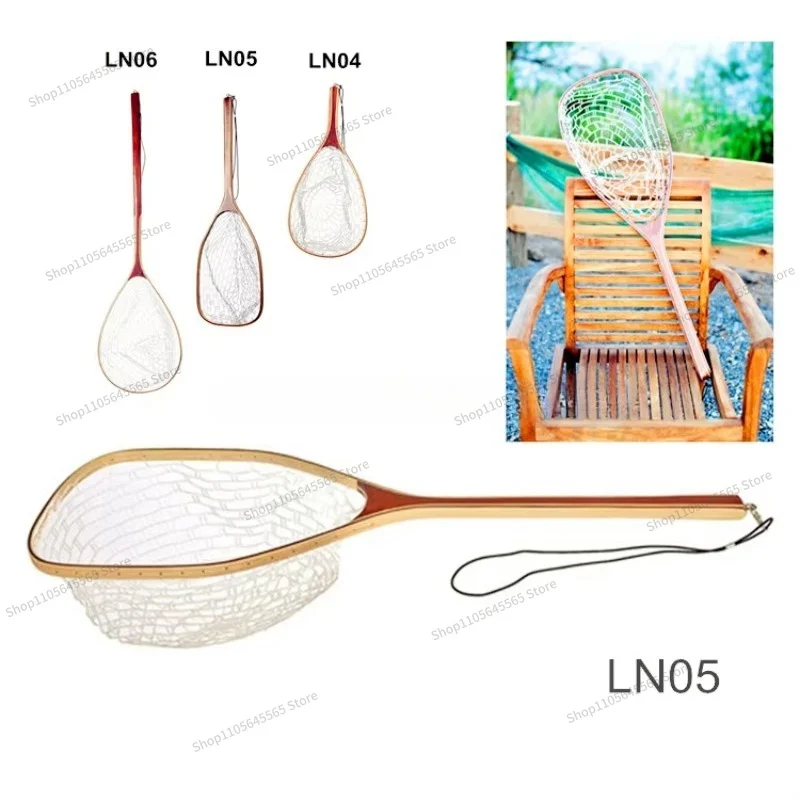 For Wooden Frame Fly Fishing Landing Net, Transparent Rubber Net Anti Fall