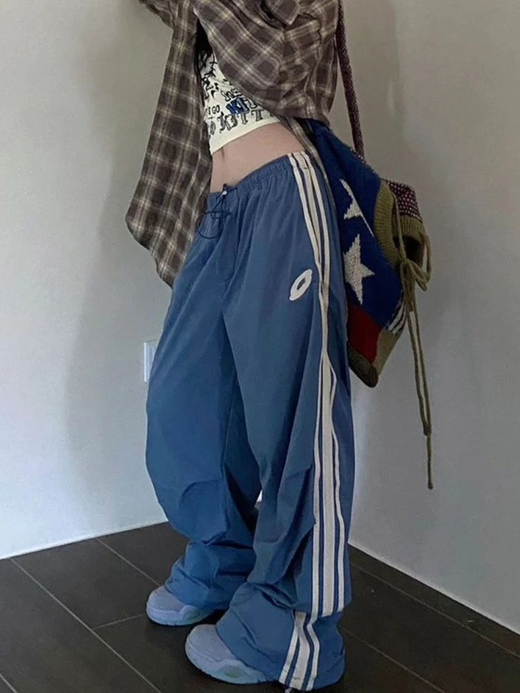 Houzhou Harajuku Y 2K Vrouwen Parachute Broek Baggy Zwarte Sport Joggers Dames Streetwear Wijde Pijpen Broek Vintage Casual Broek