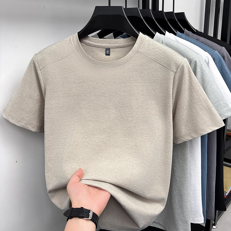Cool Touch Schulter-Mesh-Perforiertes T-Shirt für Herren Rundhals Raglan Stretch Atmungsaktiv Anti-Schweiß Jogging Walking Basis-Bekleidung – Detail 11