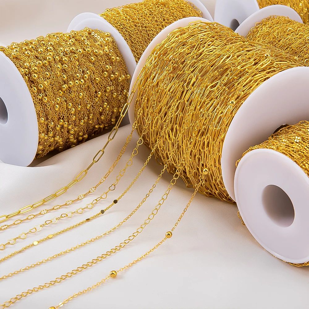 1Meter Copper Chain Gold flat oval spherical filled cable chain For Jewelry Making Supplies Necklace Findings Crafts Wholesale - view 2