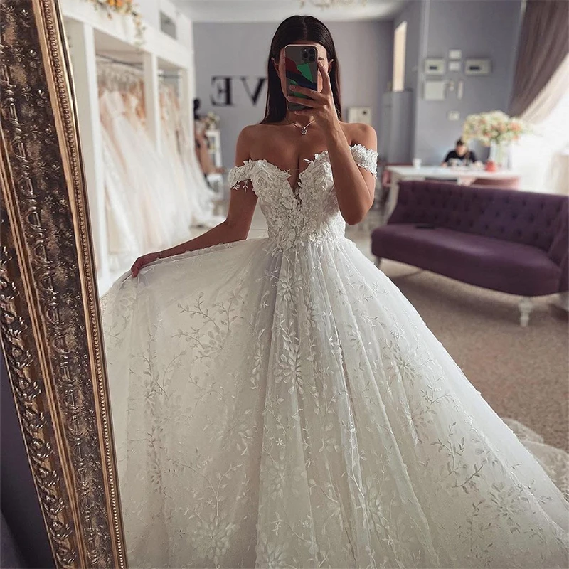 Elegant Women's Lace Wedding Dresses Sexy Off the Shoulder Gorgeous Princess Bridal Gowns Formal Beach Party Vestidos De Novia