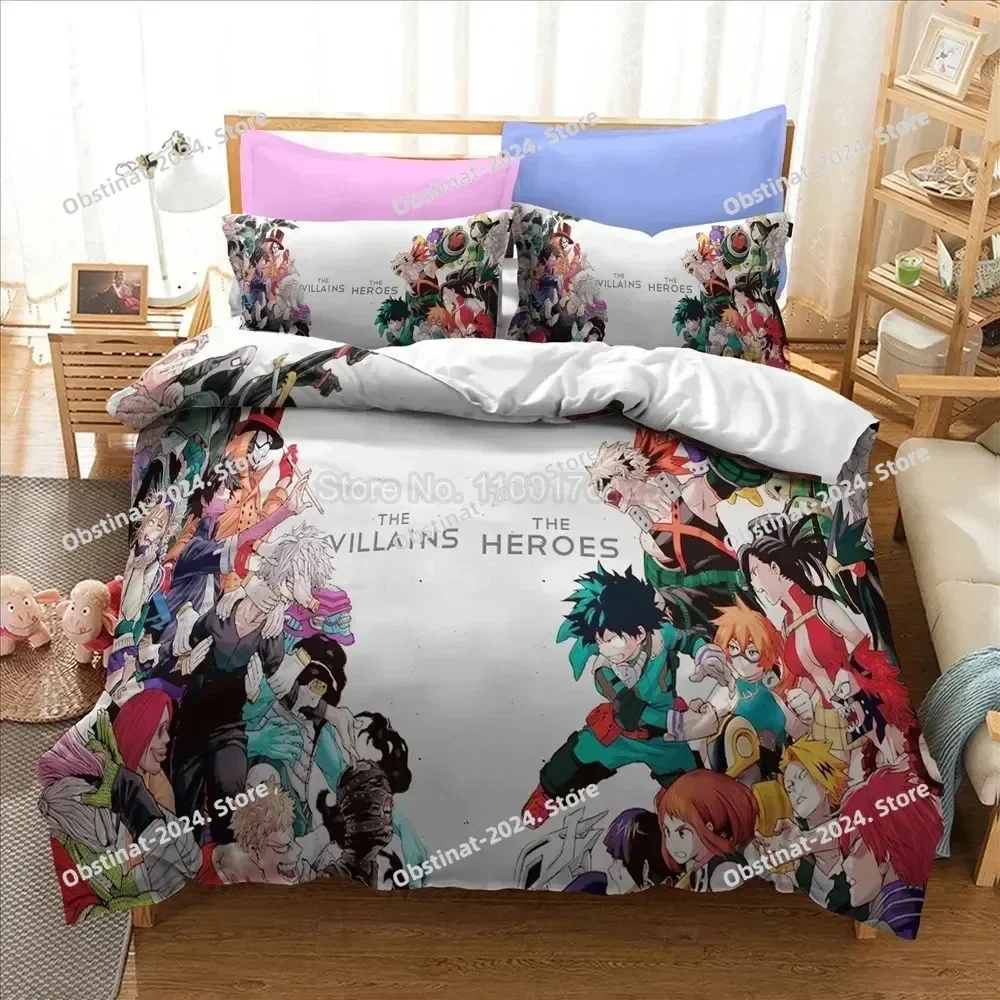 2024 3D 나의 히어로 아카데미아 소년 일본 애니메이션 침구 세트 프린트 베개 커버 포함 퀸 사이즈 슈퍼 킹 사이즈