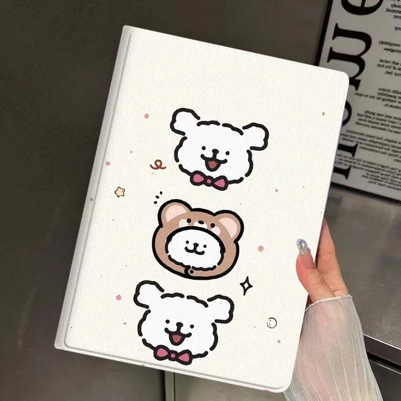 Cartoon White Bear Smile For iPad Pro Mini Air 1 2 3 4 5 6 7 10 11 th 8 9 gen 11 M4 M5 Foldable Tablet Case Cover
