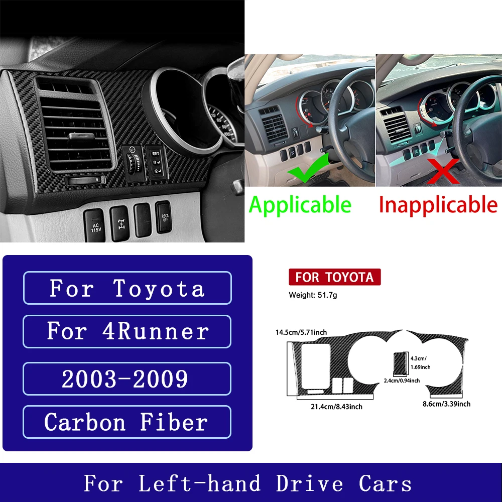 For Toyota 4Runner 2003-2009 Carbon Fiber Instrument speedometer Panel Trim Cover Car Accessories Interior Decorative Stickers