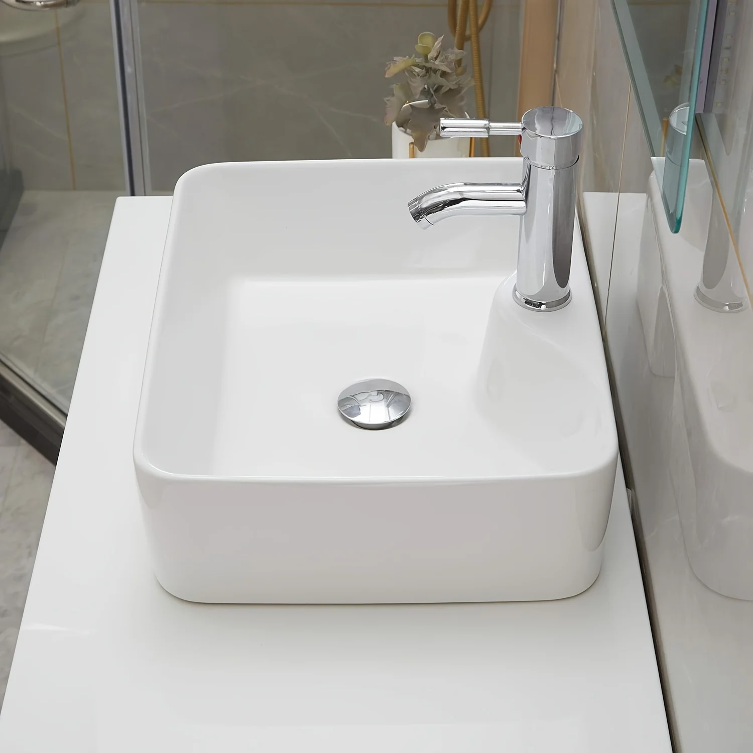 

1pc 19" x 15" Countertop Rectangle Vessel Sink, Above Counter Ceramic Hand Wash Basin Vanity Sink, Bathroom Sanitary Ware Art