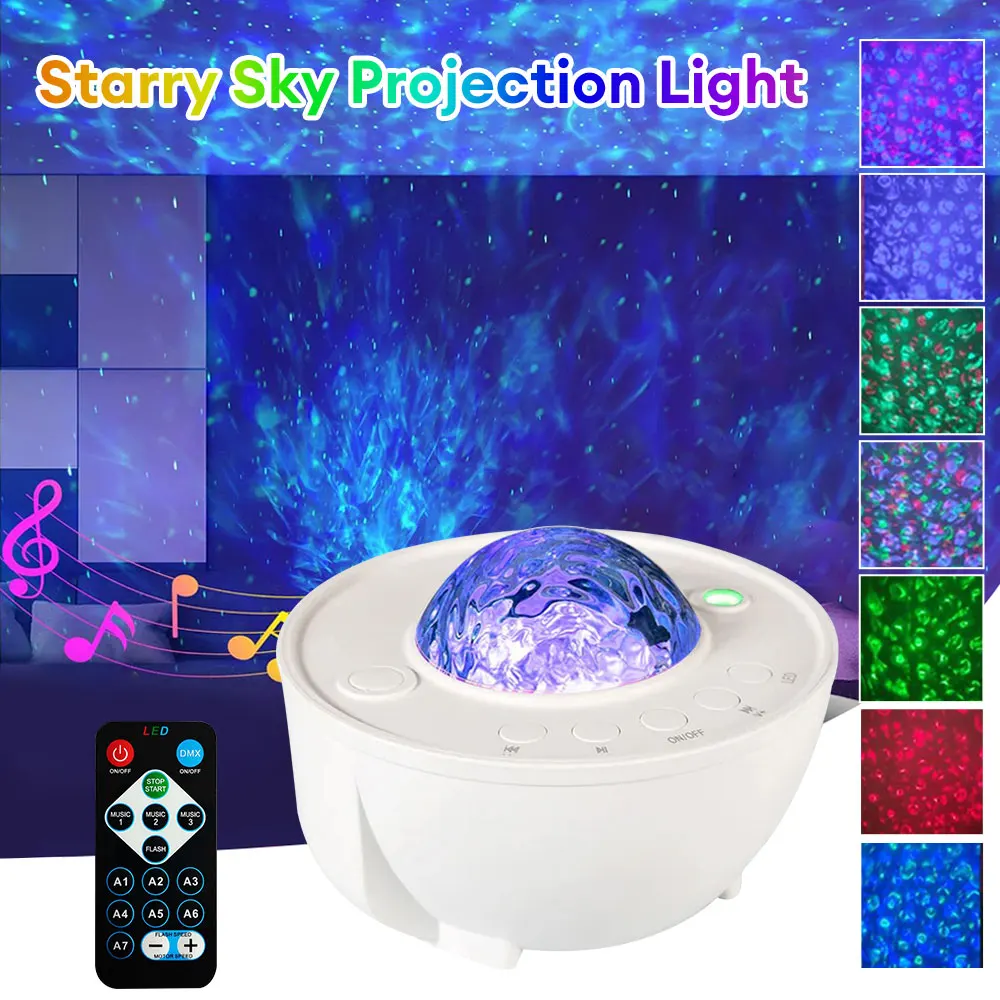 Colorido céu estrelado projetor Night Light, decoração do quarto, lâmpada LED, RGB Ocean Wave, projetor de música, presentes para crianças e adultos