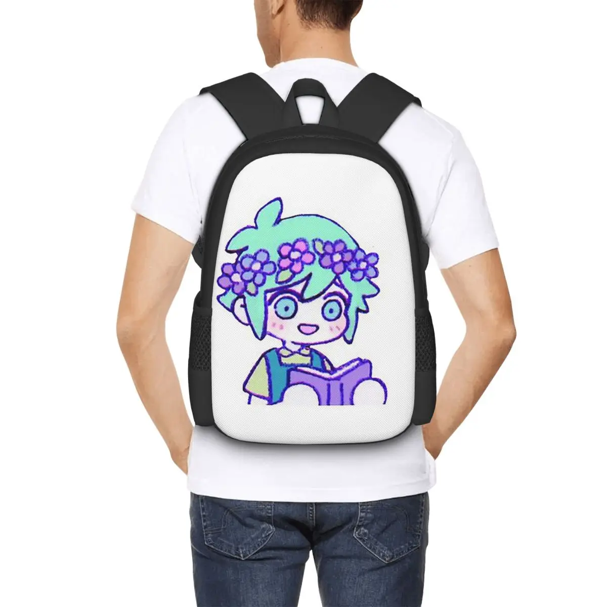 Cute Basil Omori Emote Student Backpack School Bag Hiking Travel Daypack for Men Women Fashion Bookbag Shoulder Bags