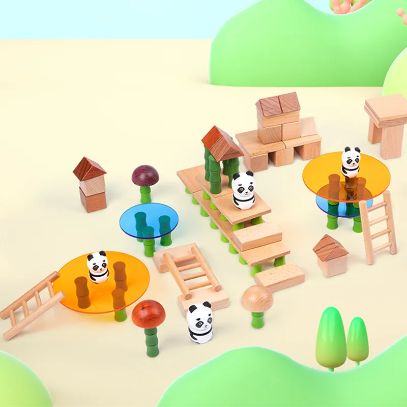 Children Toy Wood Puzzle Panda House Ornament Dollhouse Accessories Building Blocks Constructor Montessori Creative Board Games