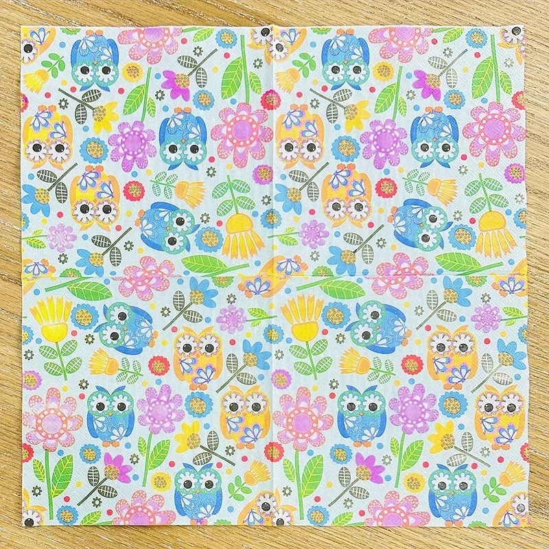 Printed Paper Napkins Cartoon Owl Coffee Shop Restaurant Party Decoration Coloured Napkins Mouth Cloth Placemats 20pcs/Pac 33cm