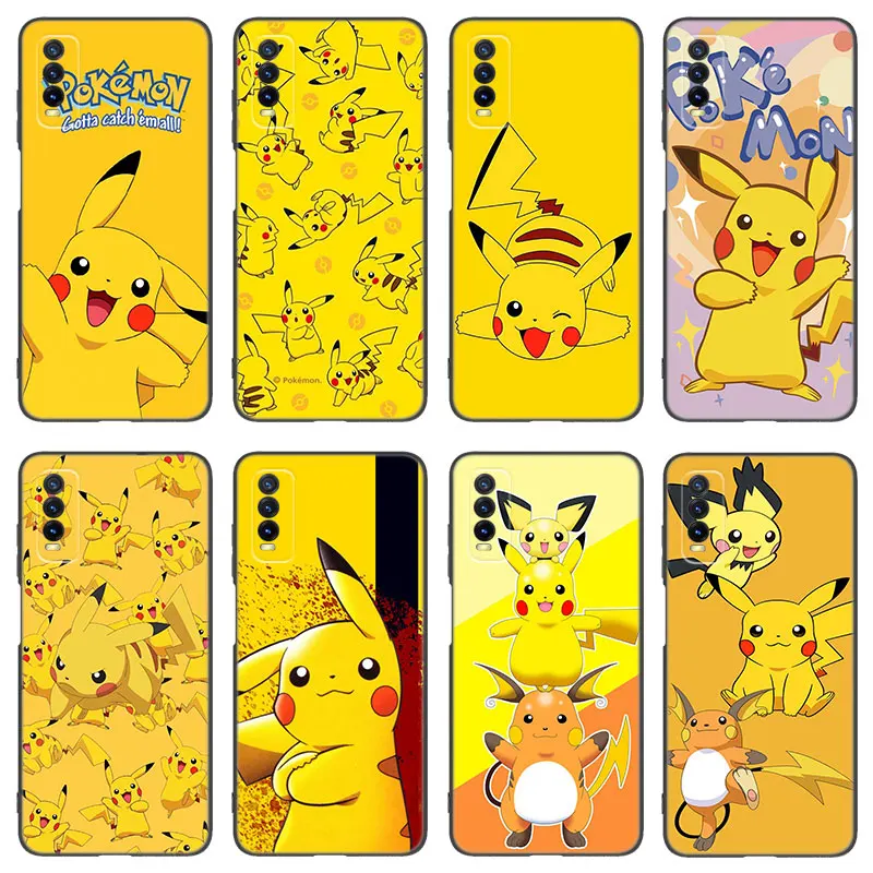 Cute P-Pikachu Black Silicone Phone Case For VIVO V27 V29 V30 Pro Y02 Y15 Y17 Y33 Y76 S Y27 Y55 Y78 5G Y16 Y21 Y22 Y35 Y36