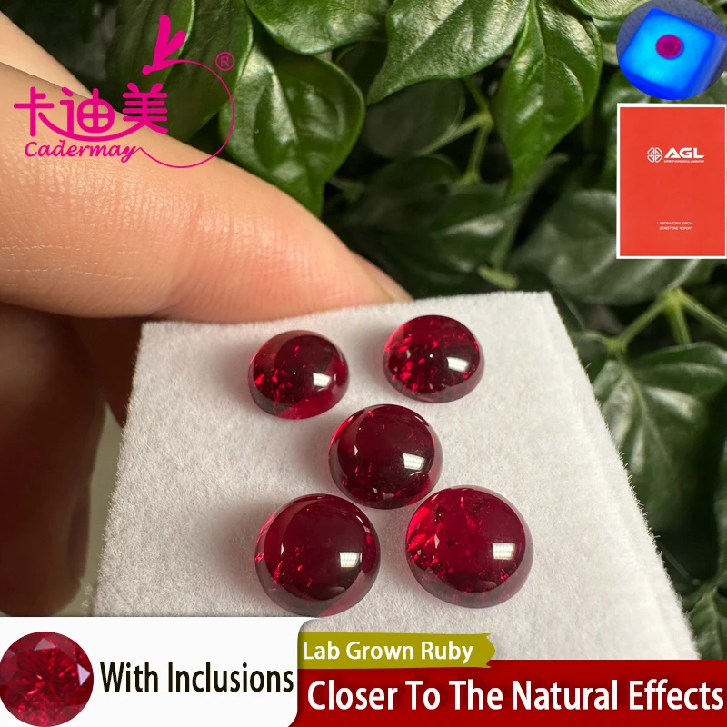 CADERMAY Round Shape Cab Cut Lab Grown Ruby Pigeon Blood Loose Stone With Inclusions For Rings Necklace Customized Smart Jewelry