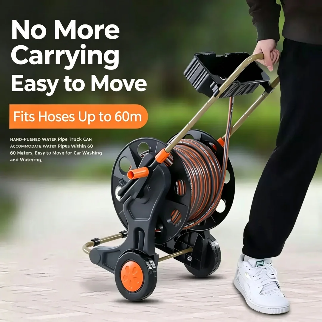 Heavy‑Duty Hose Reel Cart with Frame, Hand‑Pushed Water Pipe Organizer for Backyard Irrigation & Cleaning