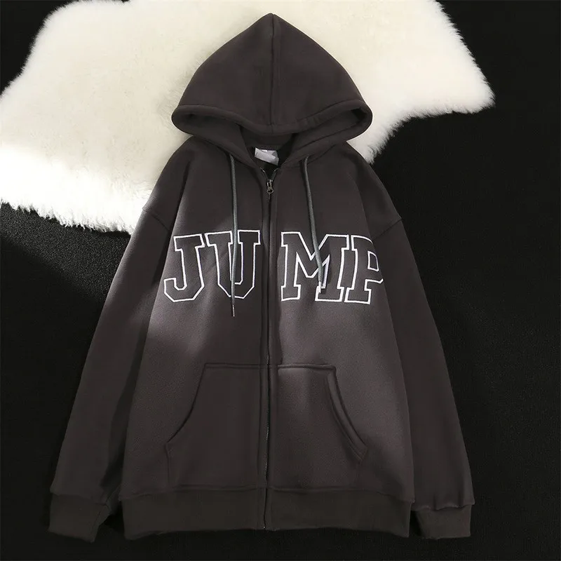 Moda coreana vintage zip up hoodies feminino harajuku moletom de grandes dimensões grunge casual manga longa topos jaquetas y2k estética