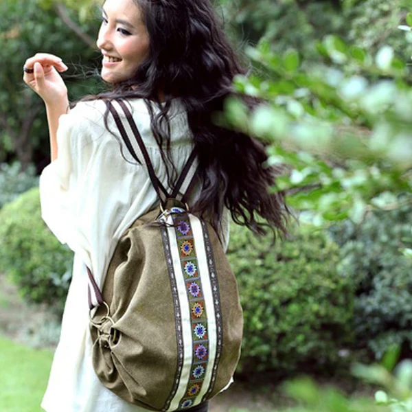 Ethnic Canvas Womens Backpack Pouch Hippie Shoulder Bag Boho Rucksack