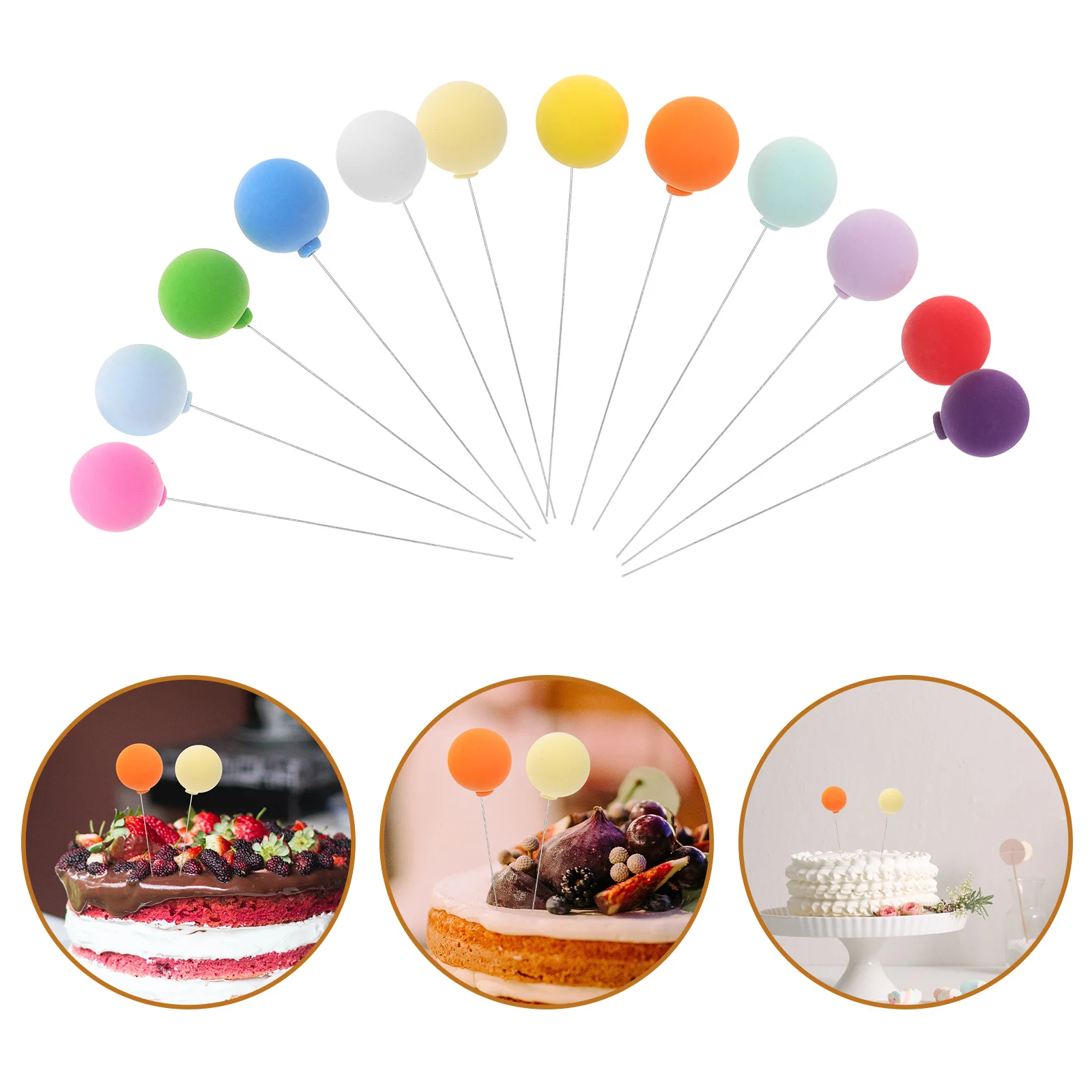 

48 Pcs Balloon Cake Decoration Round Clay Toppers Colorful Party Cupcake for Shower Iron Wire Inserts