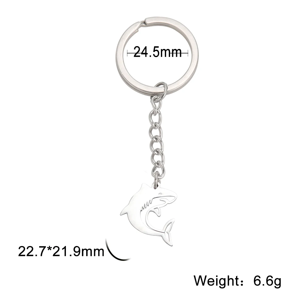 Cute Sharks Pendant Keychain for Women Men Fashion Stainless Steel Silver Color Keychain Jewelry Christmas Gift