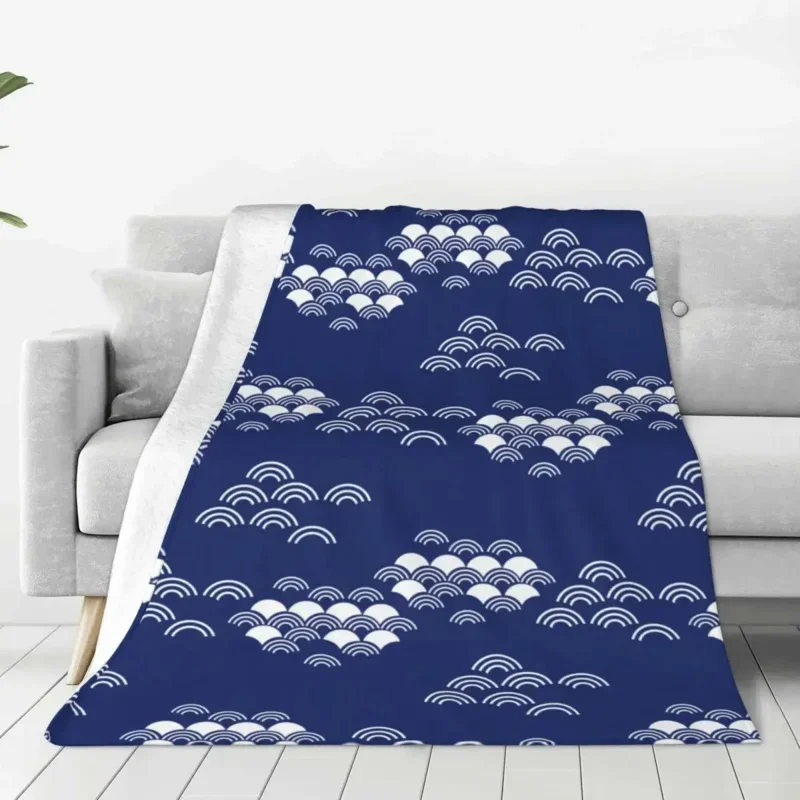 Kanagawa Surfing Blankets Japanese Wave Flannel Throw Blanket Summer Air Conditioning Personalised Ultra-Soft Warm Bedsprea