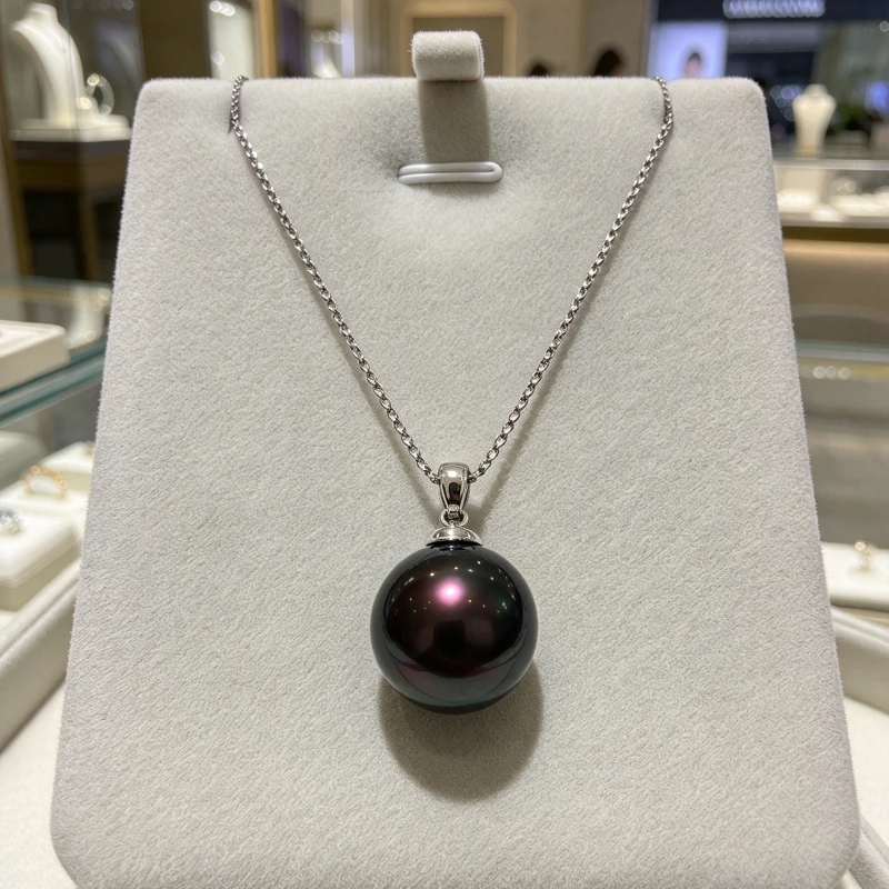Charming Black Red Pearl Pendant, 16-17mm Natural Round Pearl, 925 Sterling Silver, Single Bead Necklace
