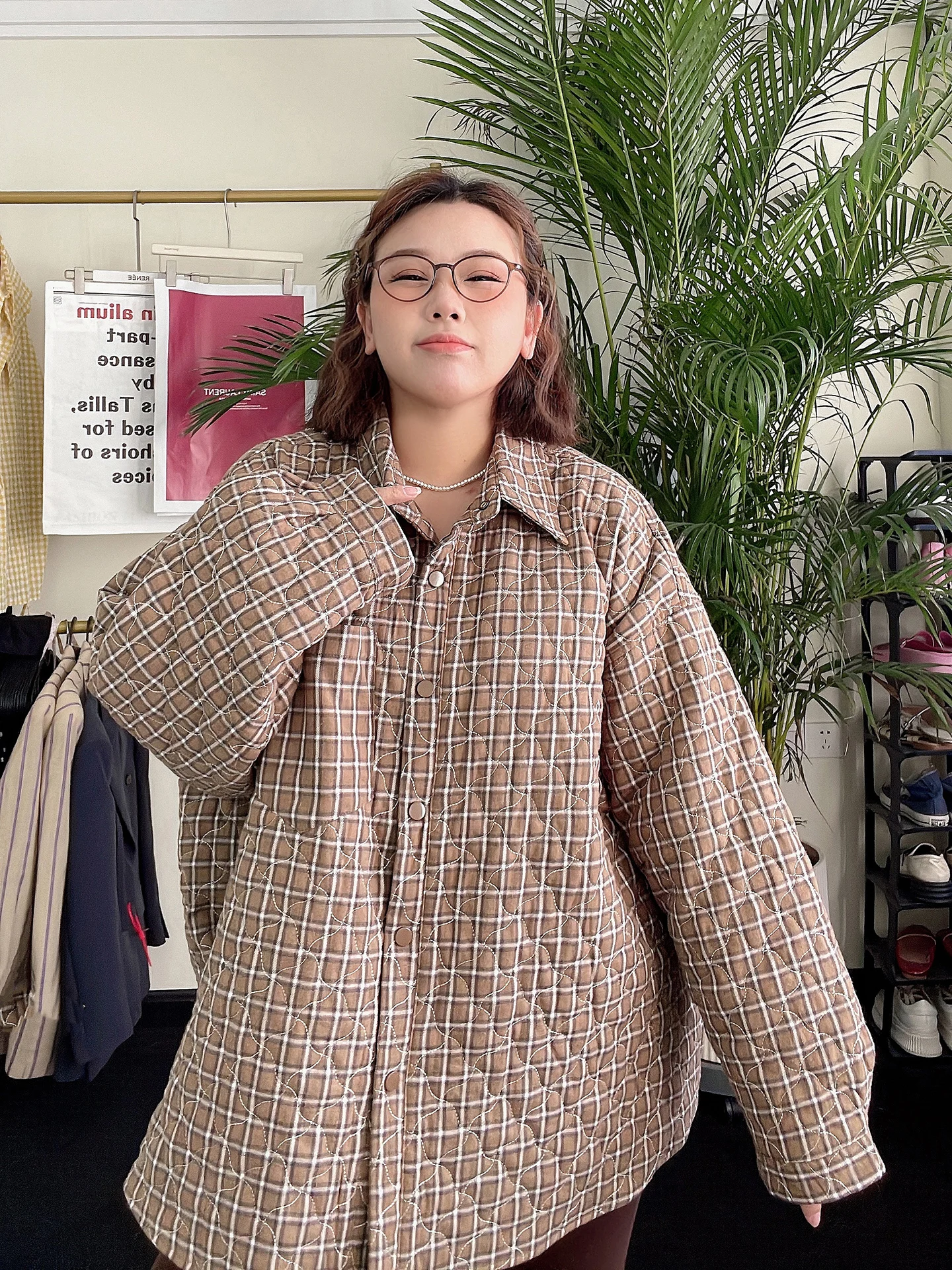 

Женское клетчатое хлопковое пальто кофейного цвета для колледжа, Thiened, зимняя верхняя одежда, длинная застежка на пуговицы све, средней длины