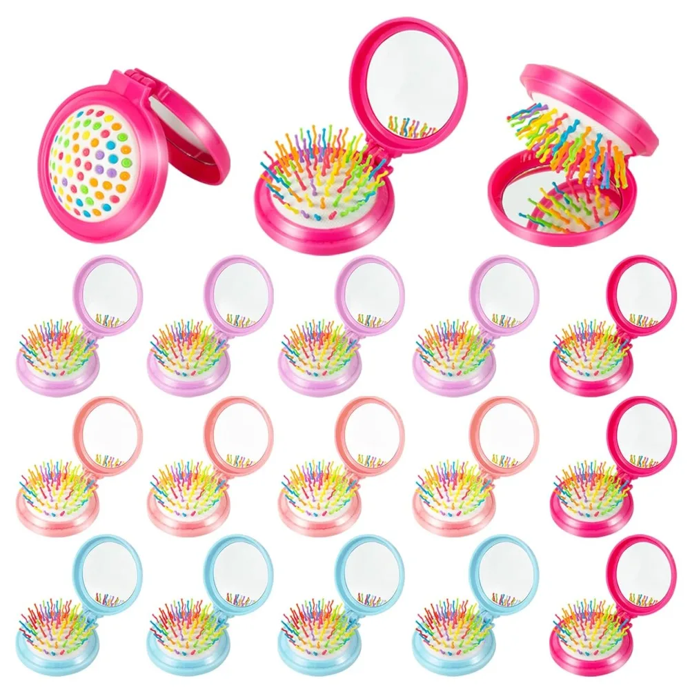 Folding Travel Hair Brush with Mirror Mini Portable Pocket Air Cushion Comb Compact Round Detangling Massage Hair Brush Gift