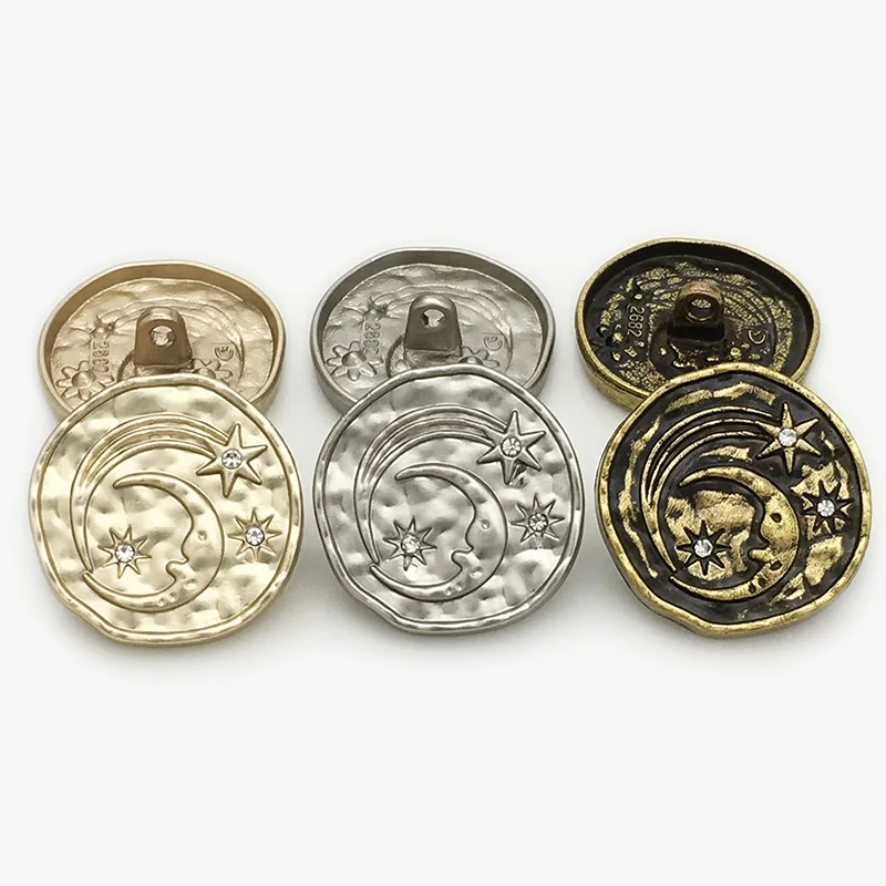 10Pcs Star Moon Rhinestone Metal Buttons Irregular Pleated Decorative Buttons for Sweater Suit Coat Overcoat