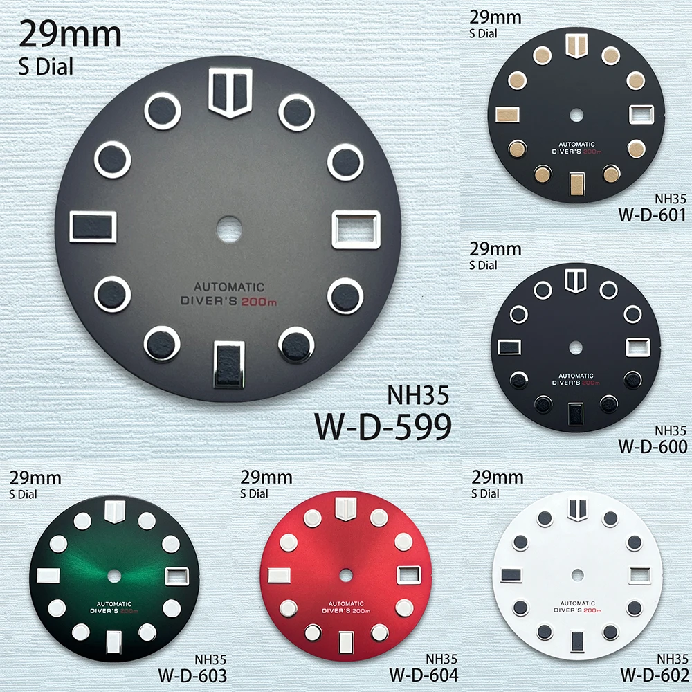 

29mm S Logo Dial Fit NH35/NH36/4R/7S Japanese Movement Green Luminous Sunray/Matte High-Quality Watch Accessories