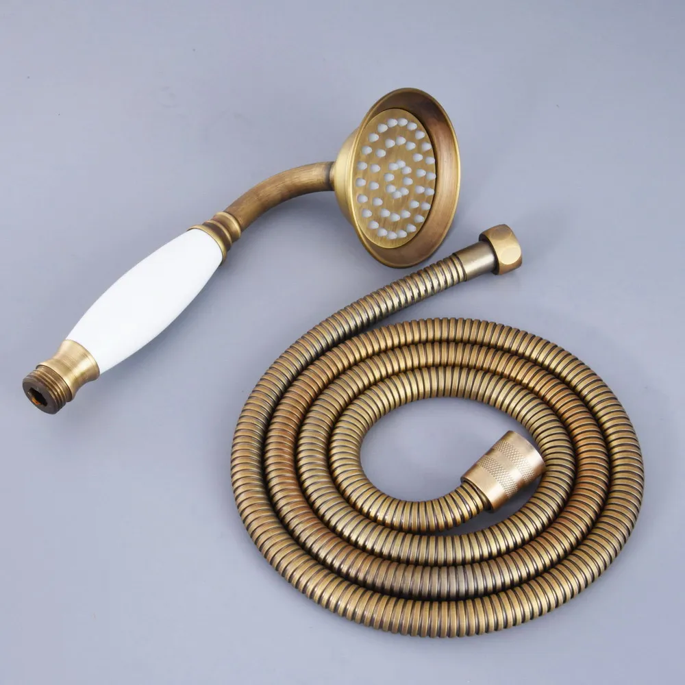 Antique Brass & Ceramics Telephone Hand Held Shower Head & 1.5 m Hose shower set Nhh113