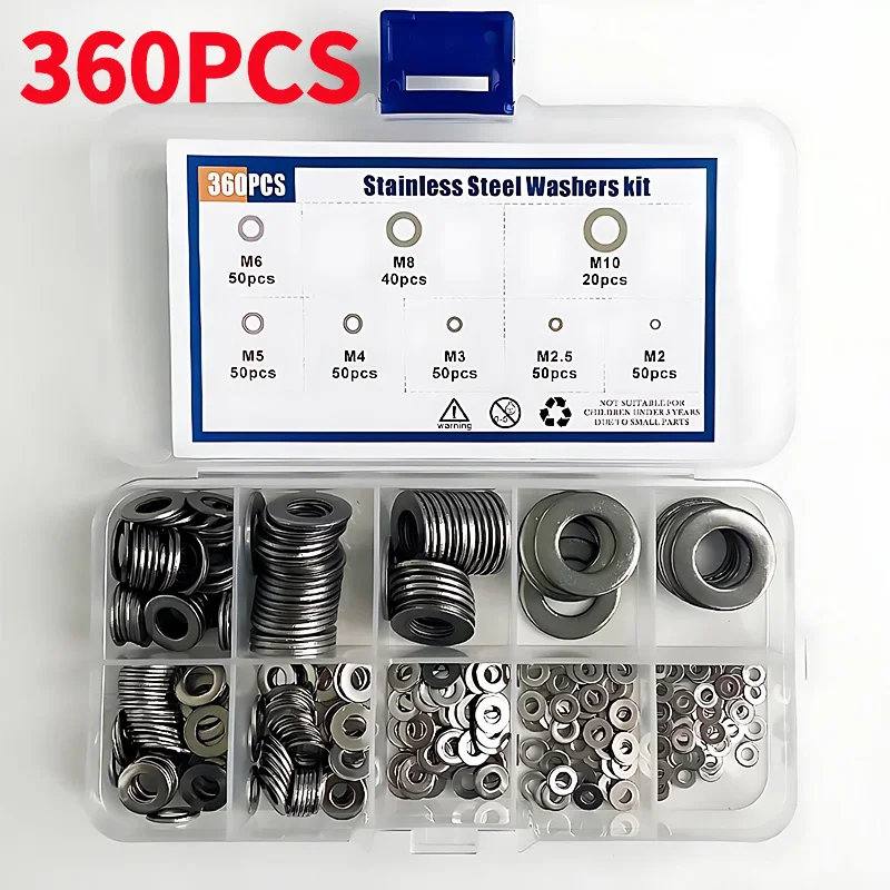 

360pcs M2 M4 M5 M6 M8 M10 304 Stainless Steel Gasket Ultra-thin Metal Screw Flat Washer Standard Increase Thickened Meson Washer