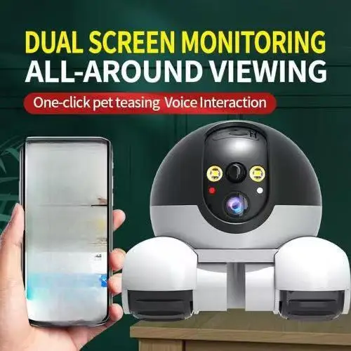 AI Pet Camera With Tracking Auto Zoom Dual Lens Two Screen Monitor Toy Car Remote Control Indoor Home Security For Cats Dogs