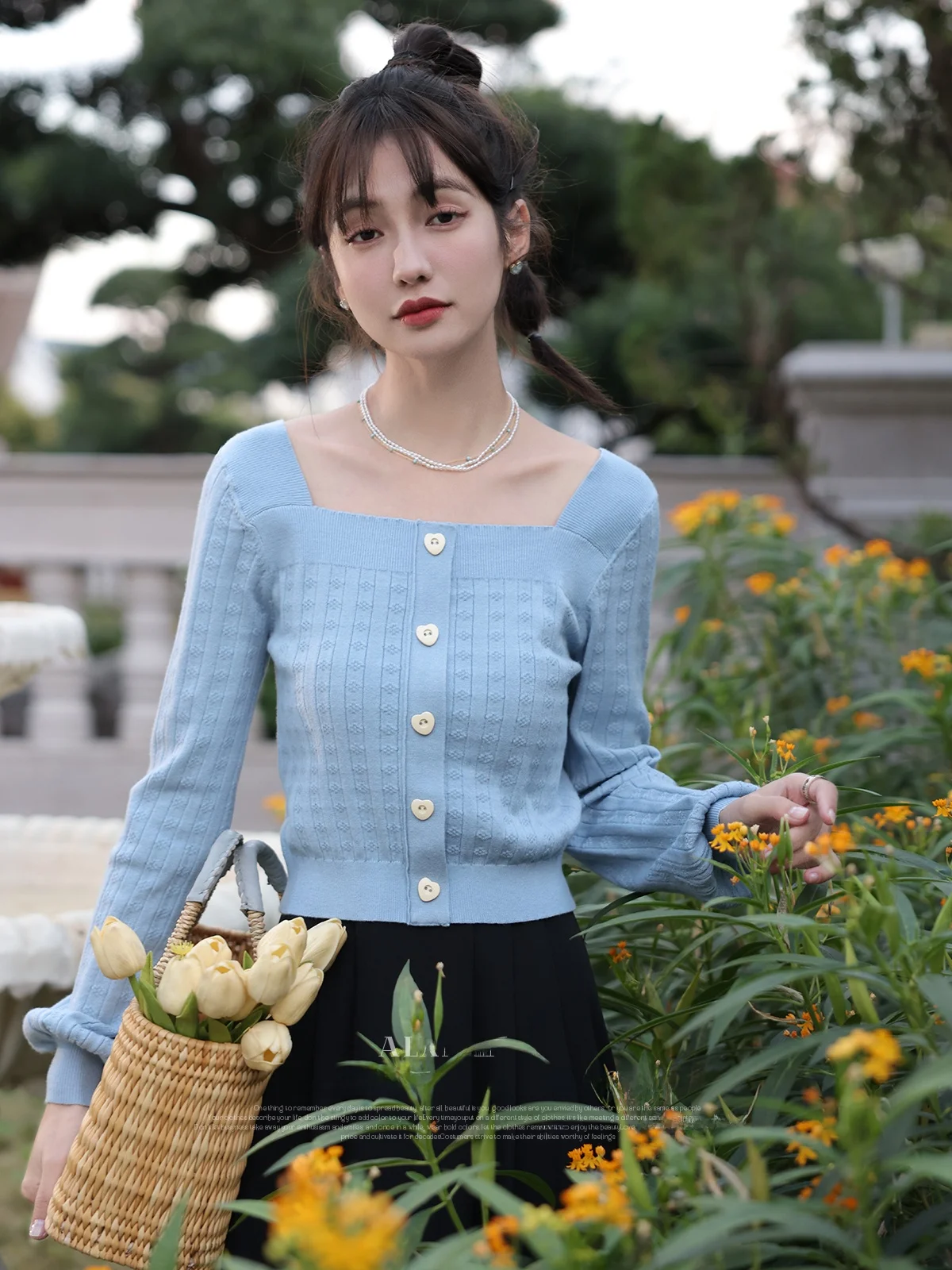 

Вязаный свитер Ele с квадратным вырезом, женский, модный, новинка ранней весны, милый, с длинными рукавами, стандартной длины