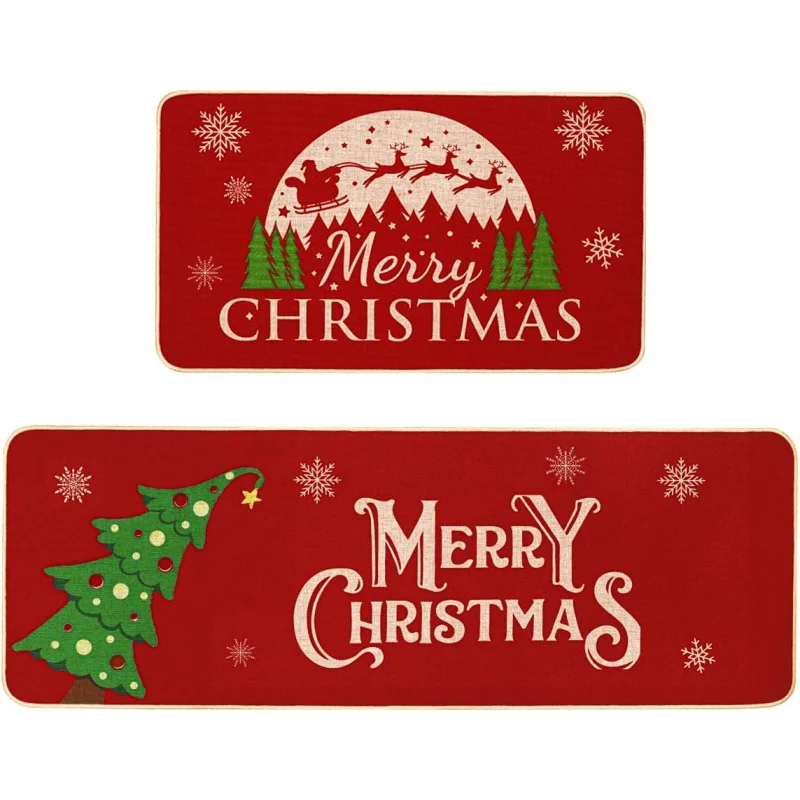 

Christmas red kitchen carpet 2-piece set bathroom porch decoration home door mat 20inX31in 18inX47in