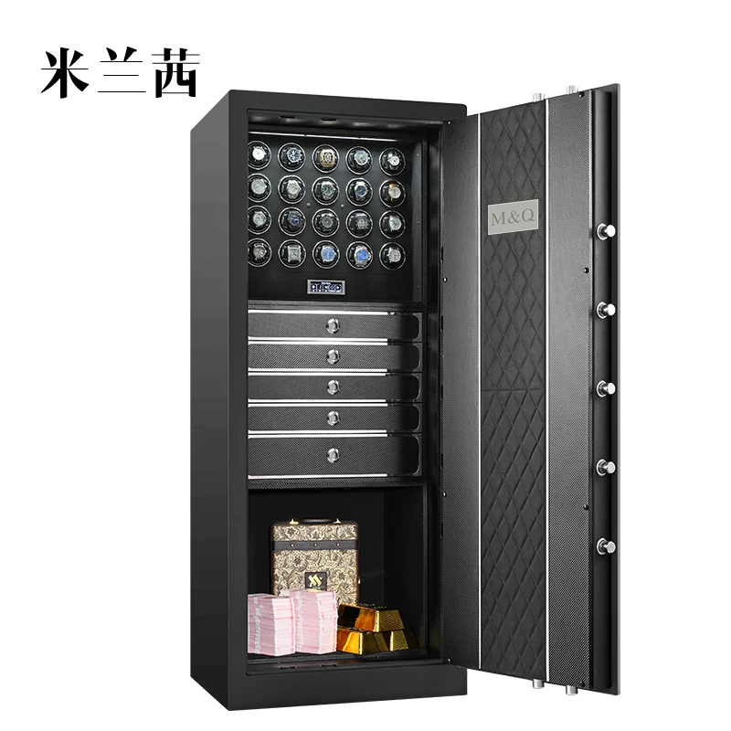 MELANCY Luxury Watch Winder Safe Solid Wood Anti-theft LCD Touch Screen Leather Jewelry Strongbox With Fingerprint Unlock